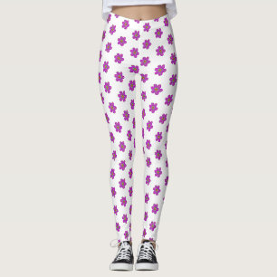 Lila Blumenmuster Weiß Leggings