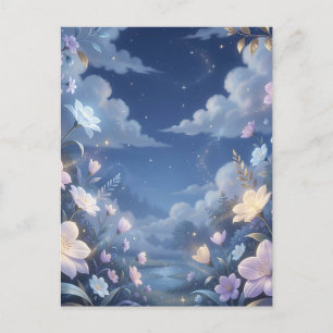 Lila Blumennacht Himmel Sterne Fantasy Postkarte