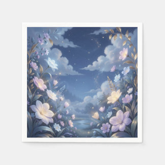 Lila Blumennacht Himmel Sterne Fantasy Serviette
