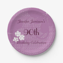 Lila BlumenpapierTeller, 90. Geburtstags-Party