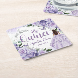 Lila BlumenPrinzessin Silver Quinceñera XV 16 Rechteckiger Pappuntersetzer
