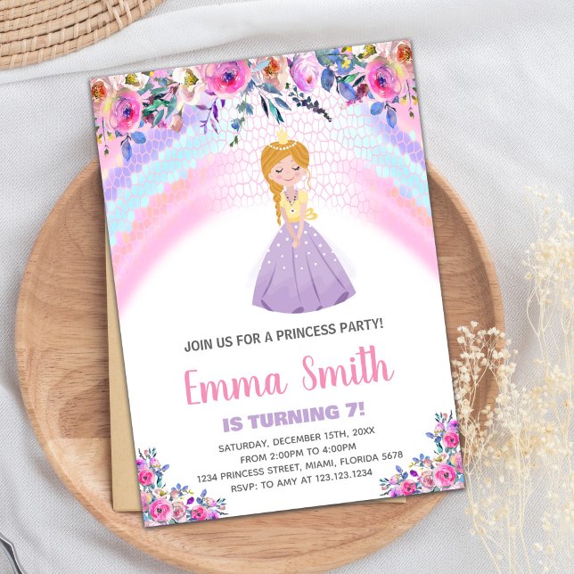 Lila BlumenPrinzessin zum Geburtstag Einladungen (Floral Purple Princess Birthday Invitations)