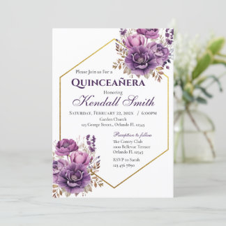 Lila Blumenquinceanera Einladung