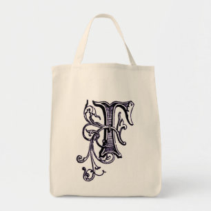 Lila Blumenranken-Monogramm 'F' - Tasche