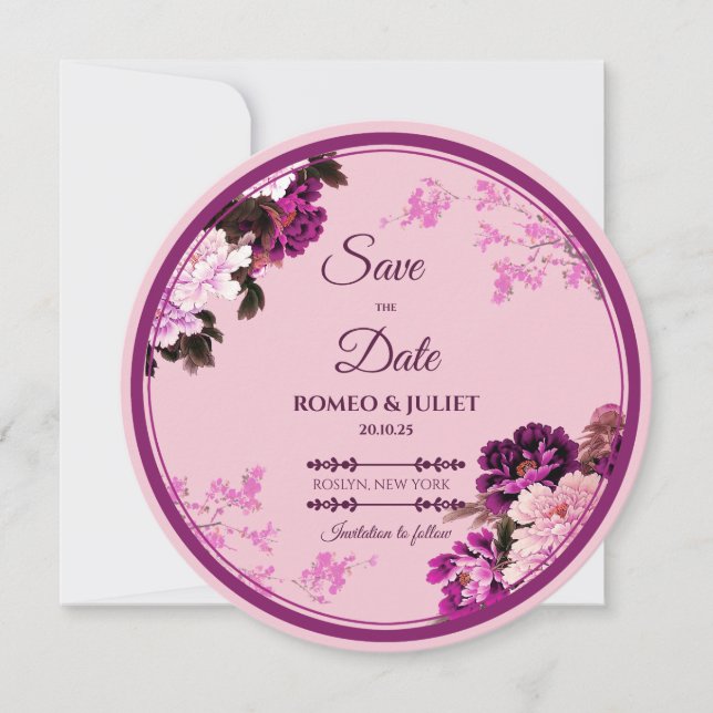 Lila Blumenring-Hochzeit Sichern Sie die Datumskar Save The Date (Vorderseite)
