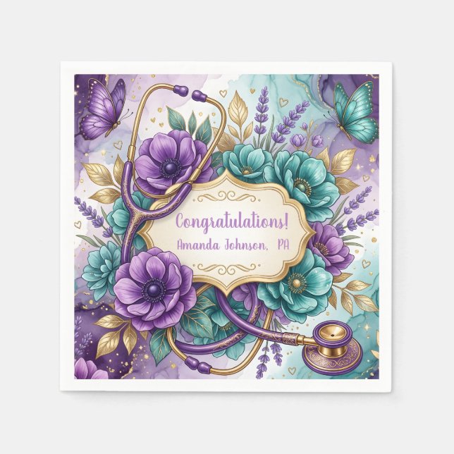 Lila Blumenrose Abschluss Serviette (Vorderseite)