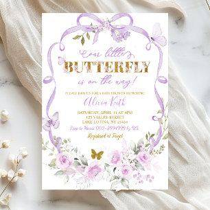 Lila Blumenschleife Coquette Schmetterling Baby Sh Einladung