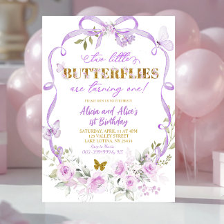 Lila Blumenschleife Coquette Schmetterling Zwillin Einladung