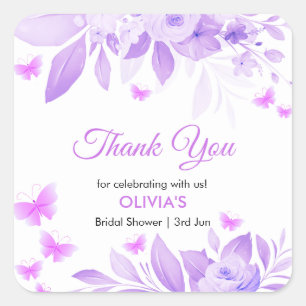 Lila Blumenschmetterling Hochzeitst Shower Dankesc Quadratischer Aufkleber