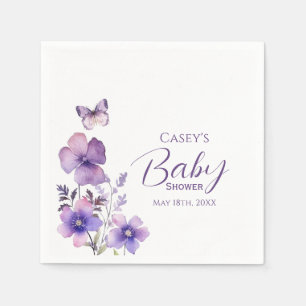 Lila Blumenschmetterling Mädchen Baby Shower Serviette