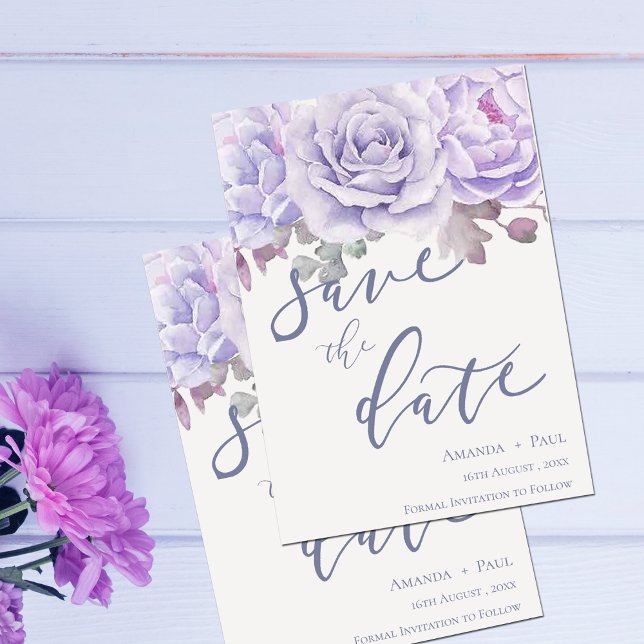 Lila Blumenschrift für Aquarellbilder Save the Dat Save The Date (Purple Watercolor Floral Script wedding Save The Date)