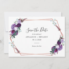 Lila Blumenschrift Geometric Modern Wedding Save The Date