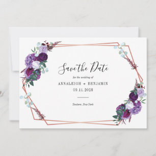 Lila Blumenschrift Geometric Modern Wedding Save The Date