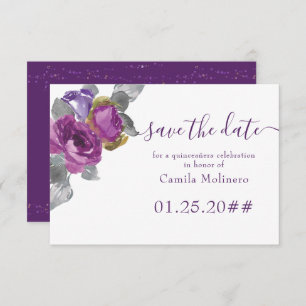 Lila Blumenschrift Quinceanera Save the Date