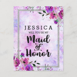 Lila Blumensilber wird meine Trauzeugin sein Einladung