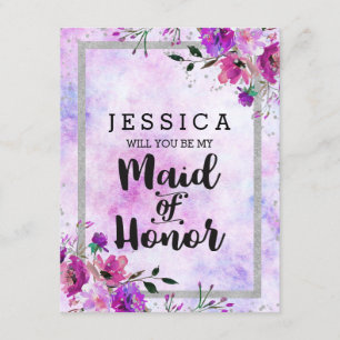 Lila Blumensilber wird meine Trauzeugin sein Einladung