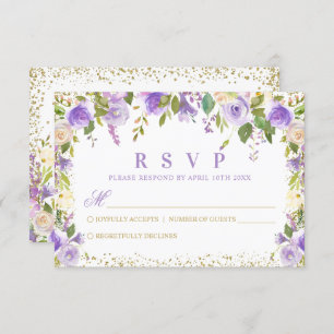 Lila Blumensparkle Gold Glitzer RSVP Karte