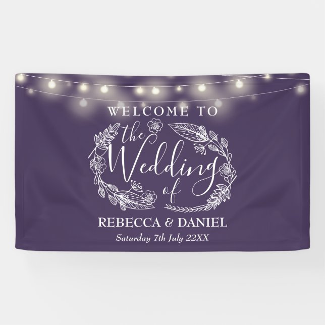Lila Blumenstrauß-Hochzeit Banner (Horizontal)