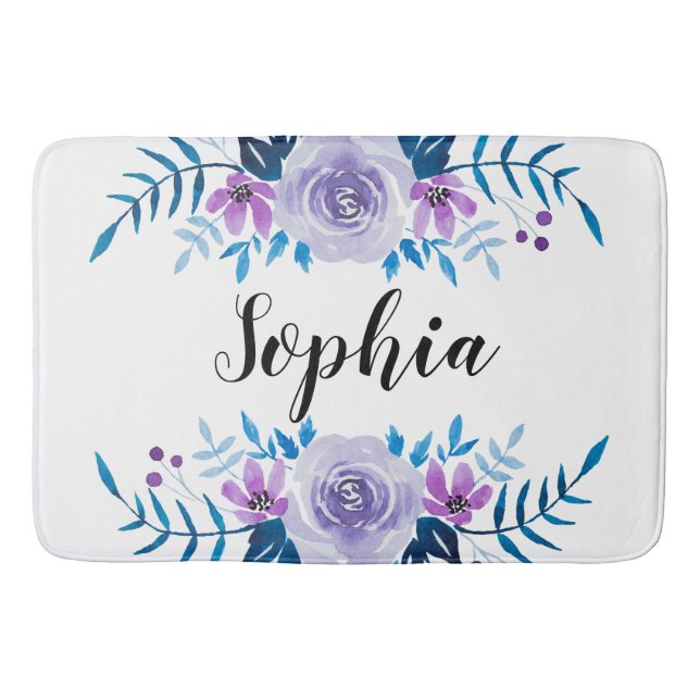 Lila Blumenstrauß mit Wasserfarbe Eigener Text Badematte (Vorderseite)