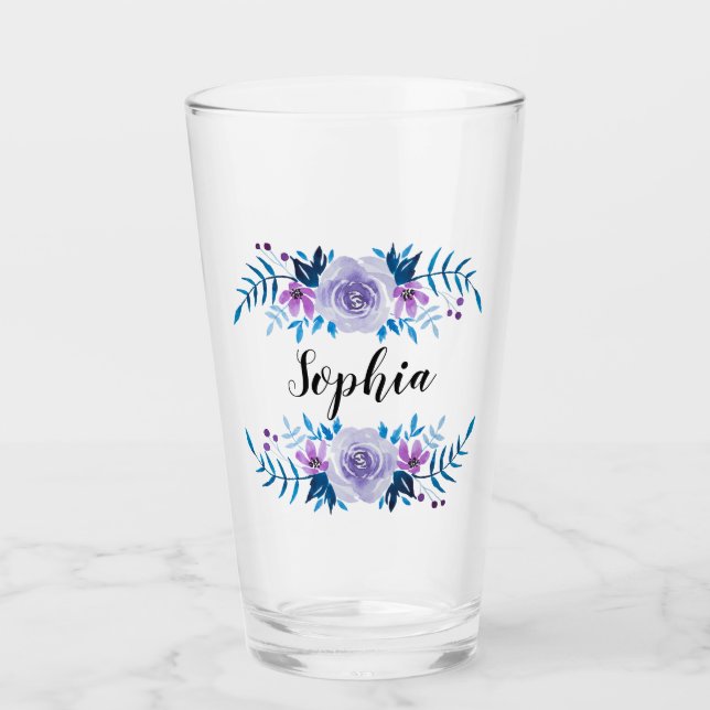Lila Blumenstrauß mit Wasserfarbe Eigener Text Glas (Vorderseite)
