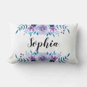 Lila Blumenstrauß mit Wasserfarbe Eigener Text Lendenkissen