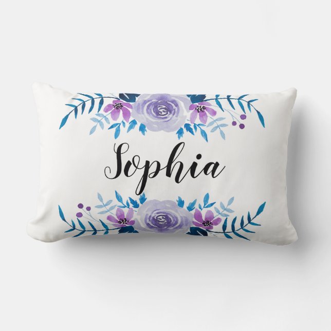 Lila Blumenstrauß mit Wasserfarbe Eigener Text Lendenkissen (Vorderseite)