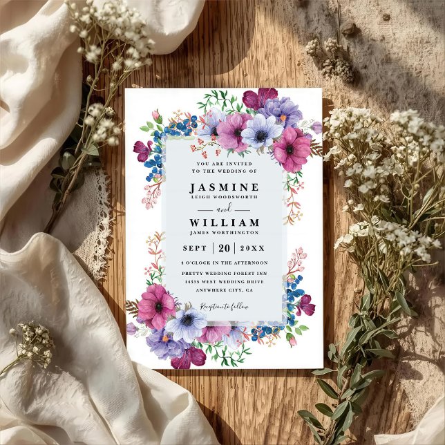 Lila Blumenstrauß Wildblumen Eleganter QR-Code Hoc Einladung (Von Creator hochgeladen)