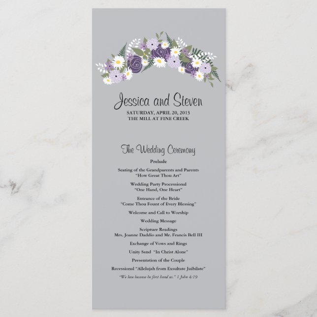 Lila Blumenstrauß | Zeremonie Progam Programm (Vorderseite)