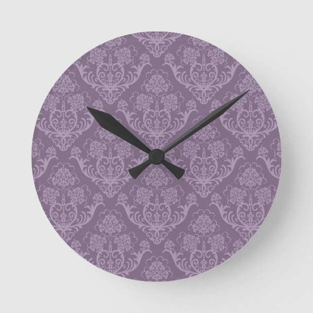 Lila Blumentapete Runde Wanduhr (Vorderseite)