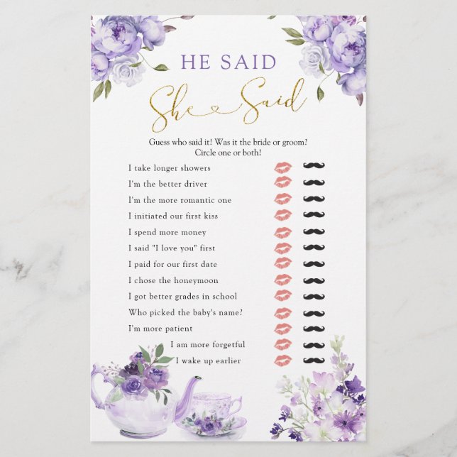 Lila Blumentee, sagte er (Vorderseite)