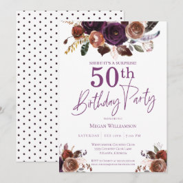 Lila Blumenüberraschung 50. Geburtstagsparty Einladung