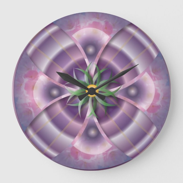 lila Blumenuhr Große Wanduhr (Vorderseite)