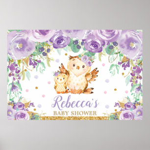 Lila Blumenvogel-Babyparty-Hintergrund Poster