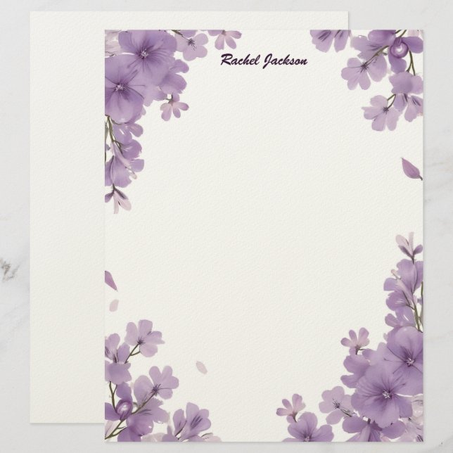 Lila Blumenvorlagpapier Briefbogen (Vorne/Hinten)