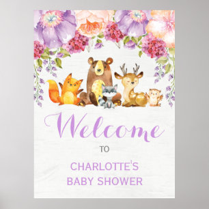 Lila Blumenwald-Waldtiere Baby Girl Poster