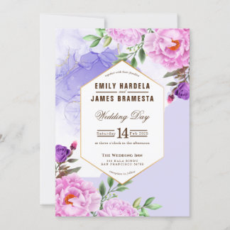 Lila Blumenwasserfarbe Gerahmte Hochzeit Einladung
