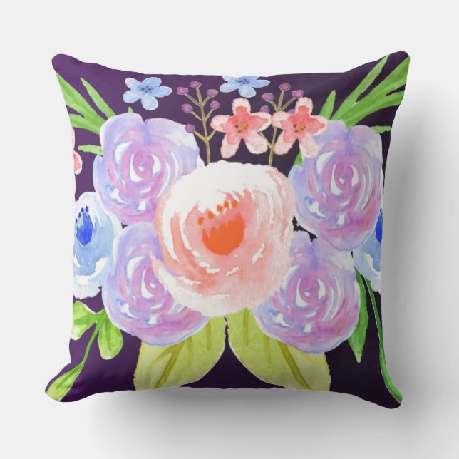 Lila BlumenWasserfarbe-hübsche Blumen Kissen (Vorderseite)