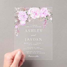 Lila Blumenwetterhochzeit Acryleinladungen