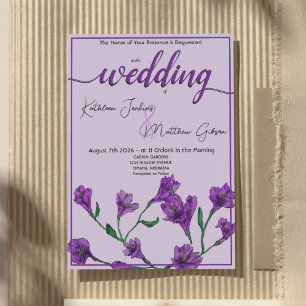 Lila Blumenwetterhochzeit Einladung