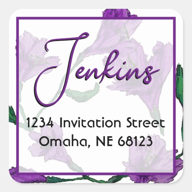 Lila Blumenwetterhochzeit Quadratischer Aufkleber (Vorderseite)