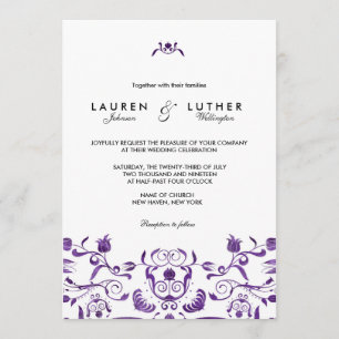 Lila Blumenwirl Wedding oder Bridal Invites 3455 Einladung