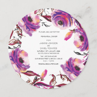 Lila Blumenwreath-Proben-Abendessen-Kreis Einladung