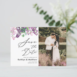 Lila Blumenzellenschrift Foto Hochzeit Save The Date