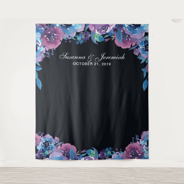 Lila Blumenzettel für Hochzeiten im Foto Wandteppich (Vorderseite)