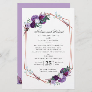 Lila Blumenzwiebeleien mit goldener geometrischer  Briefpapier