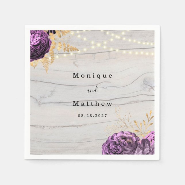 Lila Blumenzwiebelleuchten Hochzeit Napkis Serviette (Vorderseite)