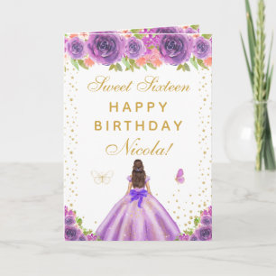 Lila Blumhaariges Mädchen mit Blumen Sweet Sixteen Karte