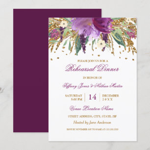 Lila Blumige Amethyst Hochzeitsprobe Dinner Einladung