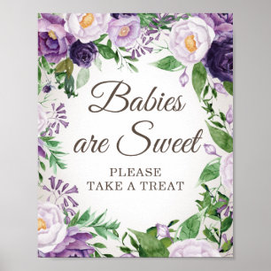 Lila Blumige Babyparty Babys Süße Nascherei  Poster