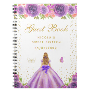 Lila Blumige Blondhaarige Prinzessin Sweet Sixteen Notizblock